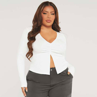 Sasha Curvy + Knitted Long Sleeves Top