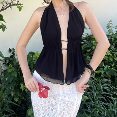 Samantha Backless Lace up Halter Top