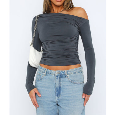 Pleated Off Shoulder Long Sleeve Top