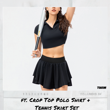 Crop Top Polo Shirt and Tennis Skirt Set